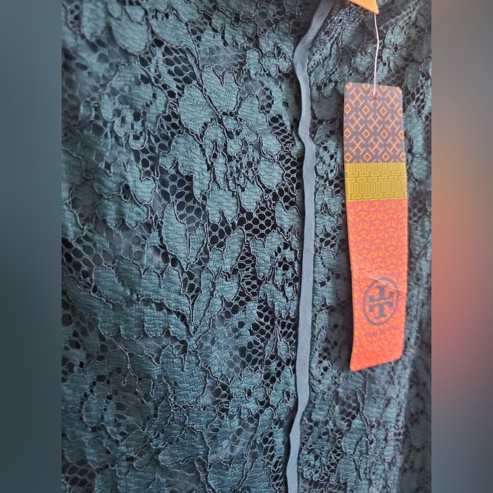 NWT Tory Burch Everett Lace Knee Length Pencil Skirt-Teal